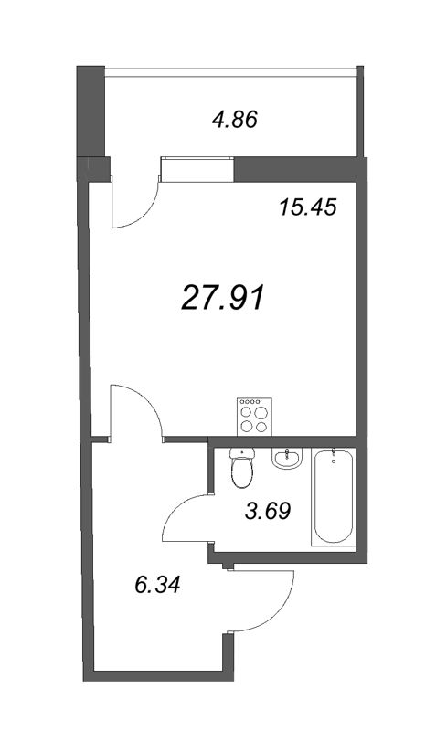 Квартира-студия, 27.2 м² в ЖК "Аквилон Zalive" - планировка, фото №1