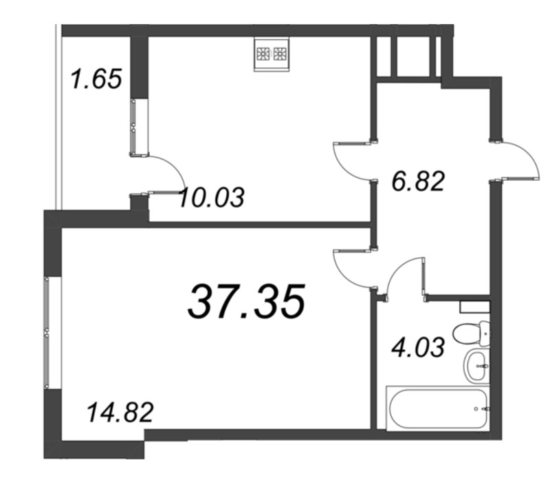 1-комнатная квартира, 37.35 м² в ЖК "Ювента" - планировка, фото №1