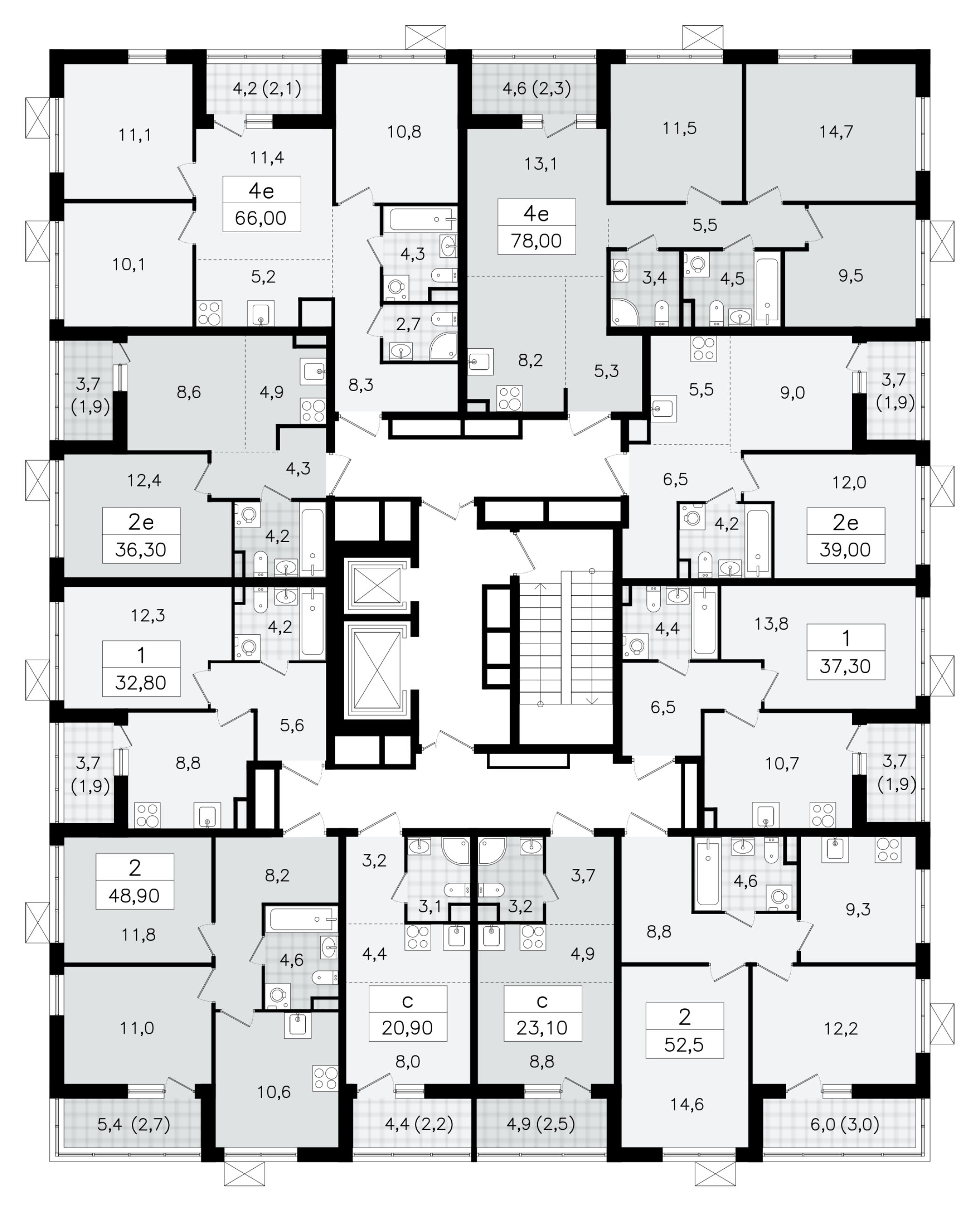 2-комнатная (Евро) квартира, 39 м² в ЖК "А101 Всеволожск" - планировка этажа