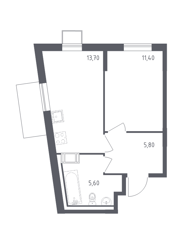 1-комнатная квартира, 36.5 м² в ЖК "Курортный Квартал" - планировка, фото №1