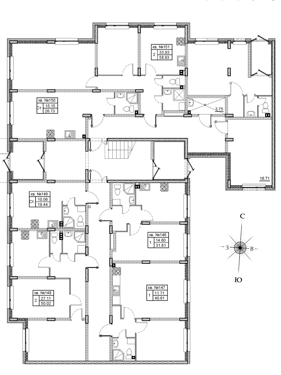 2-комнатная квартира, 50.4 м² в ЖК "Верево Сити" - планировка этажа