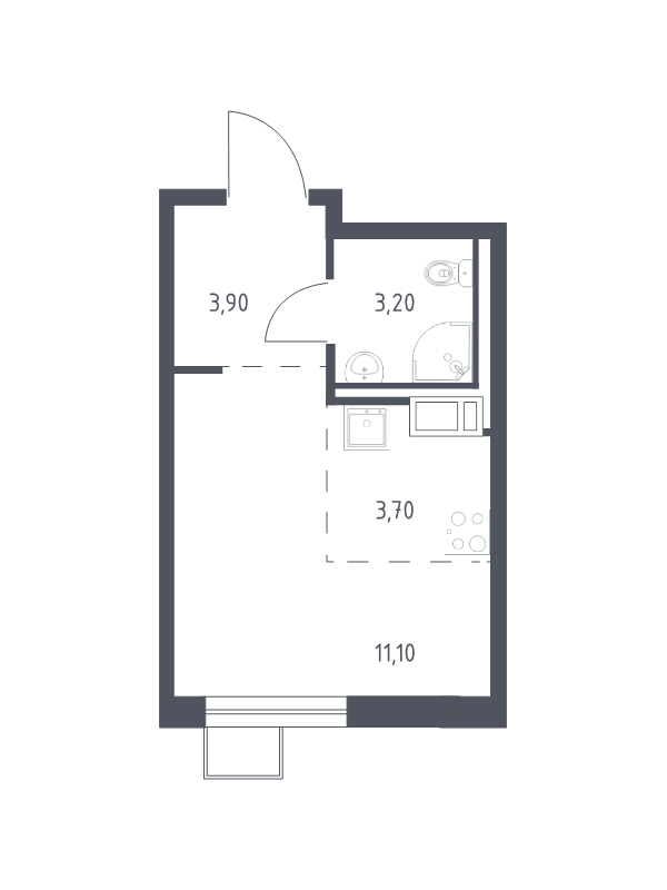 Квартира-студия, 21.9 м² в ЖК "Курортный Квартал" - планировка, фото №1