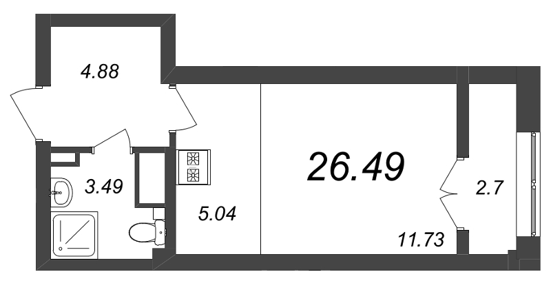 Квартира-студия, 26.49 м² в ЖК "Neva Residence" - планировка, фото №1