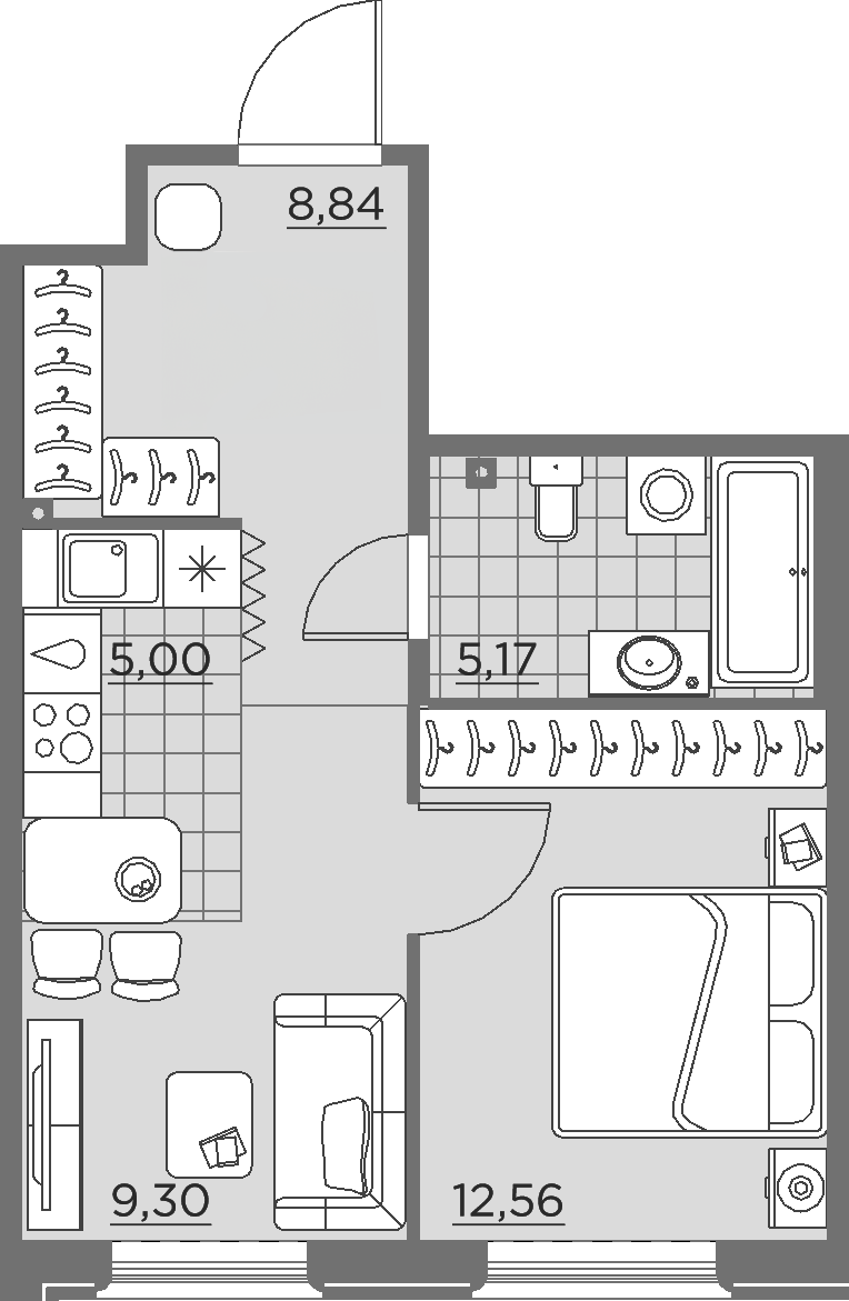 1-комнатная квартира, 40.9 м² в ЖК "Alter" - планировка, фото №1