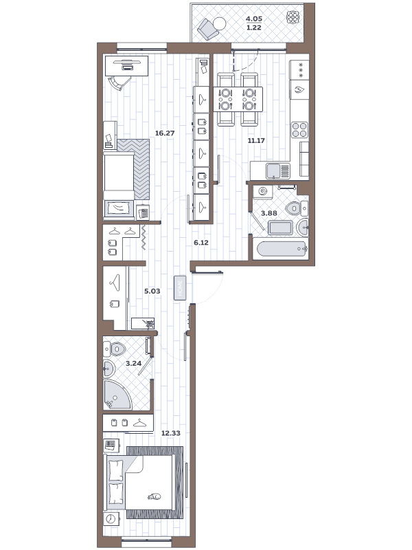 2-комнатная квартира, 59.26 м² - планировка, фото №1