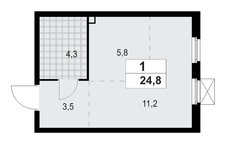 Квартира-студия, 24.8 м² - планировка, фото №1