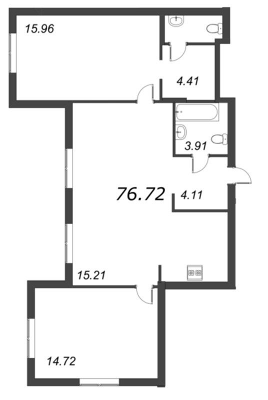 3-комнатная (Евро) квартира, 76.72 м² - планировка, фото №1