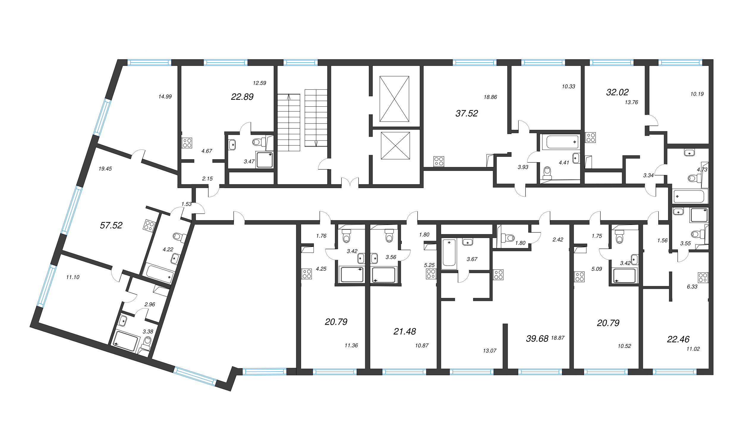 Квартира-студия, 21.34 м² в ЖК "Новая Земля" - планировка этажа