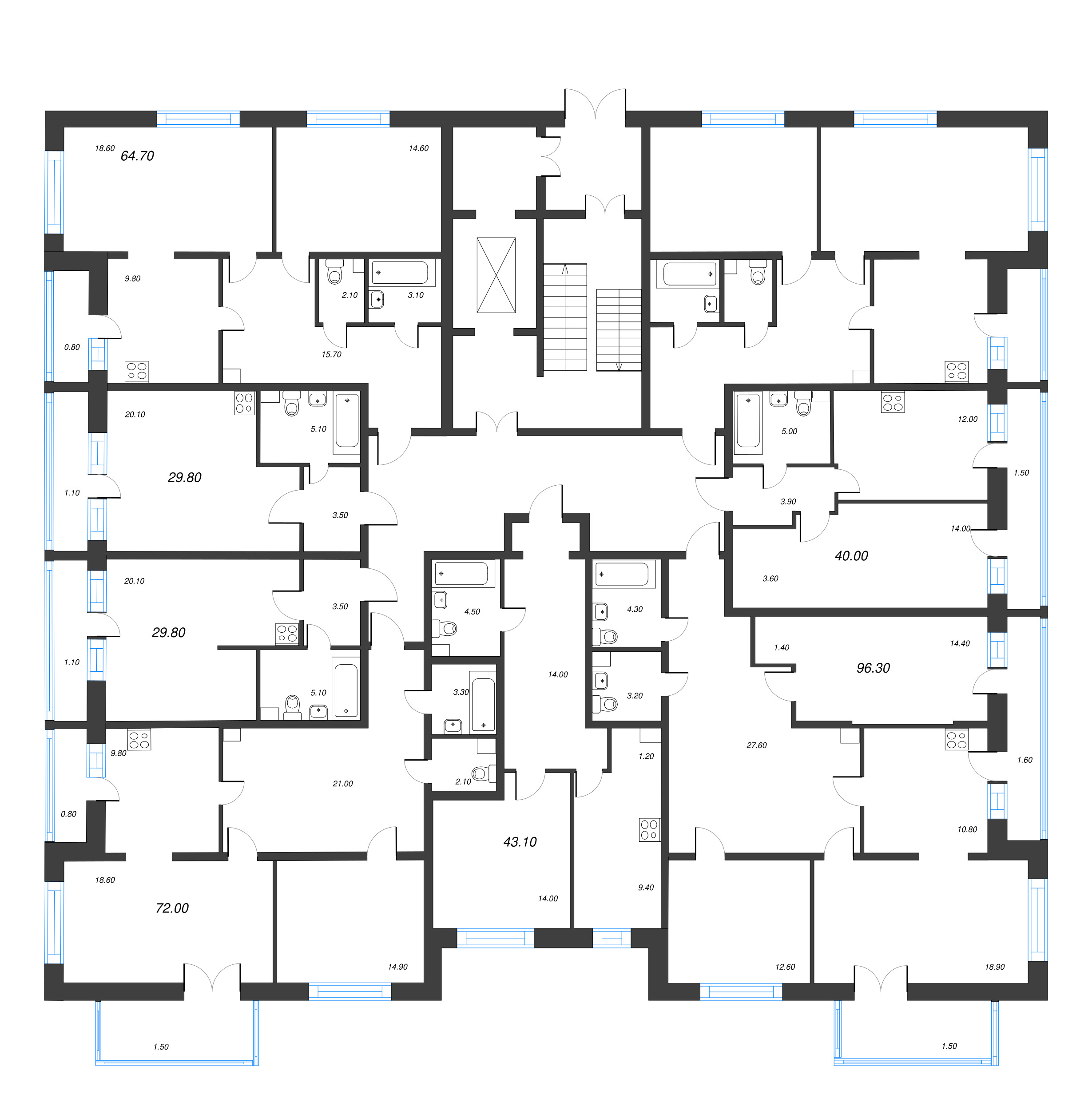 1-комнатная квартира, 40.36 м² - планировка этажа