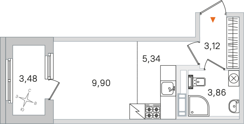 Квартира-студия, 22.22 м² в ЖК "Дубровский" - планировка, фото №1