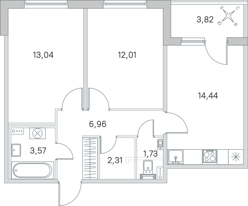 2-комнатная квартира, 54.06 м² в ЖК "Любоград" - планировка, фото №1