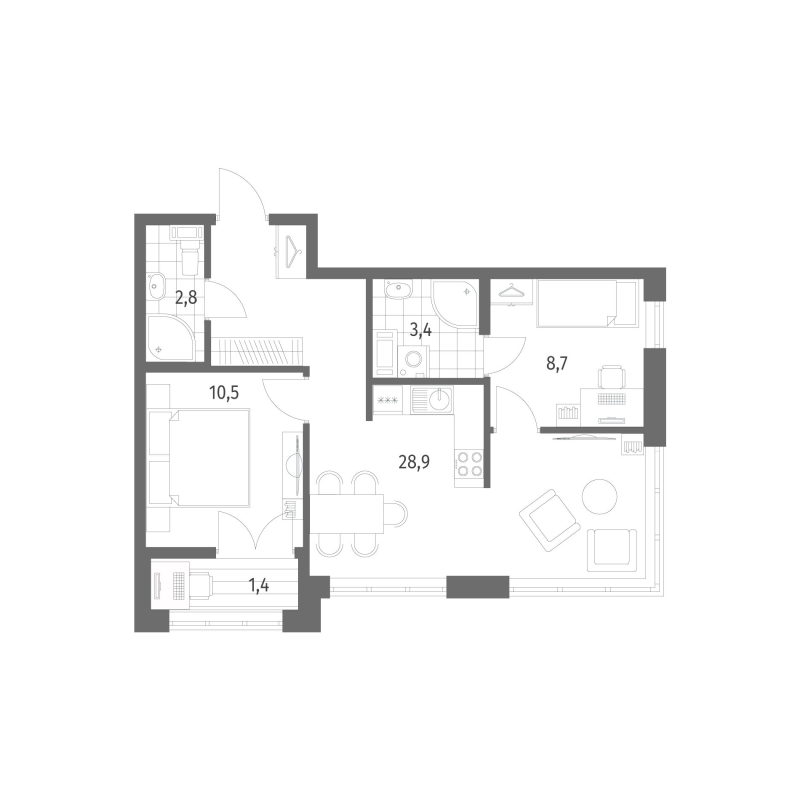 3-комнатная (Евро) квартира, 55.7 м² в ЖК "NewПитер 2.0" - планировка, фото №1