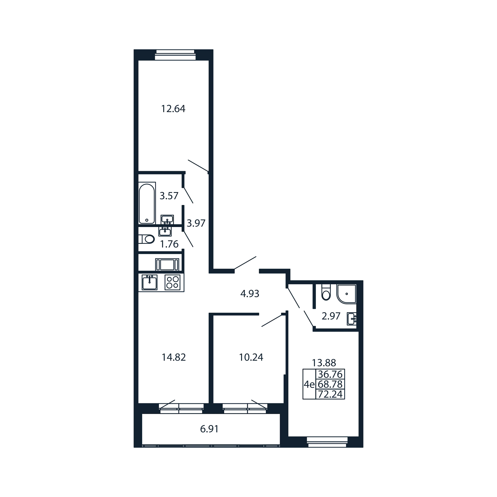 3-комнатная квартира, 68.78 м² в ЖК "Полис Новоселье" - планировка, фото №1