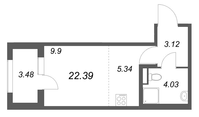 Квартира-студия, 22.39 м² в ЖК "Дубровский" - планировка, фото №1