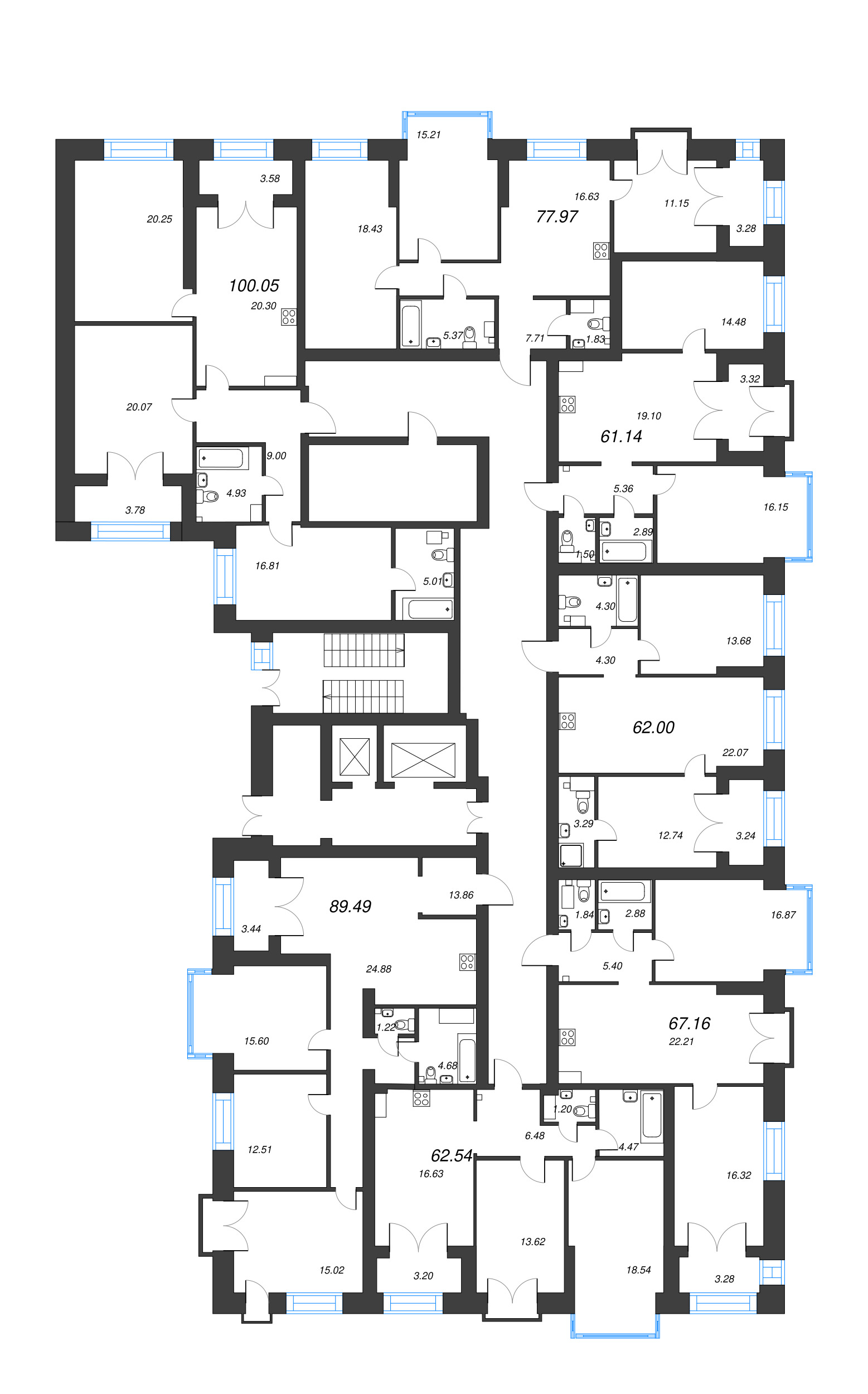 2-комнатная квартира, 67.16 м² - планировка этажа