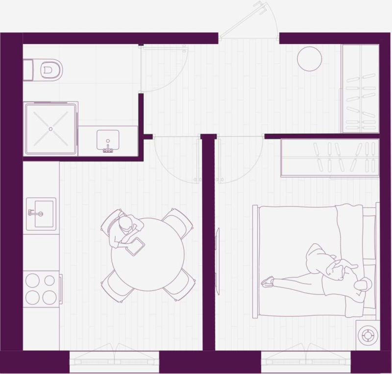 1-комнатная квартира, 28 м² - планировка, фото №1