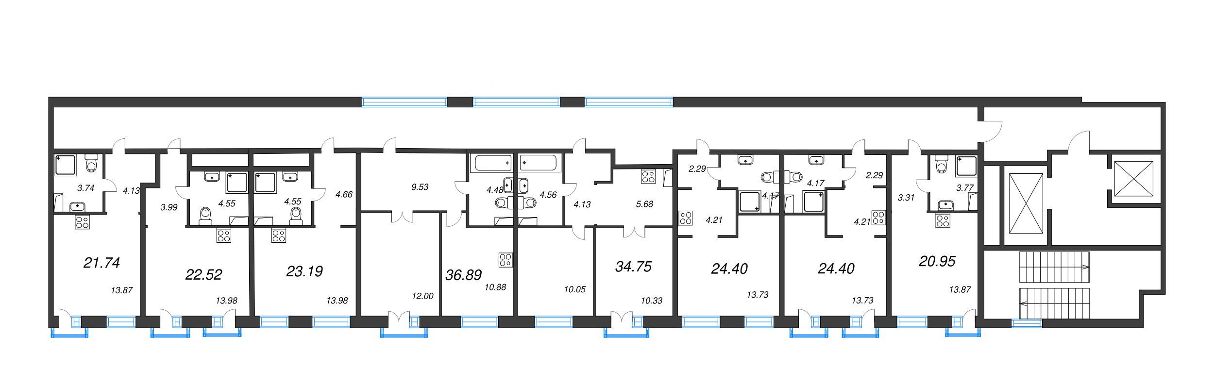 2-комнатная (Евро) квартира, 36.89 м² в ЖК "ID Polytech" - планировка этажа