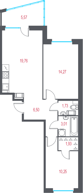 3-комнатная (Евро) квартира, 59.12 м² в ЖК "Город-спутник Южный" - планировка, фото №1