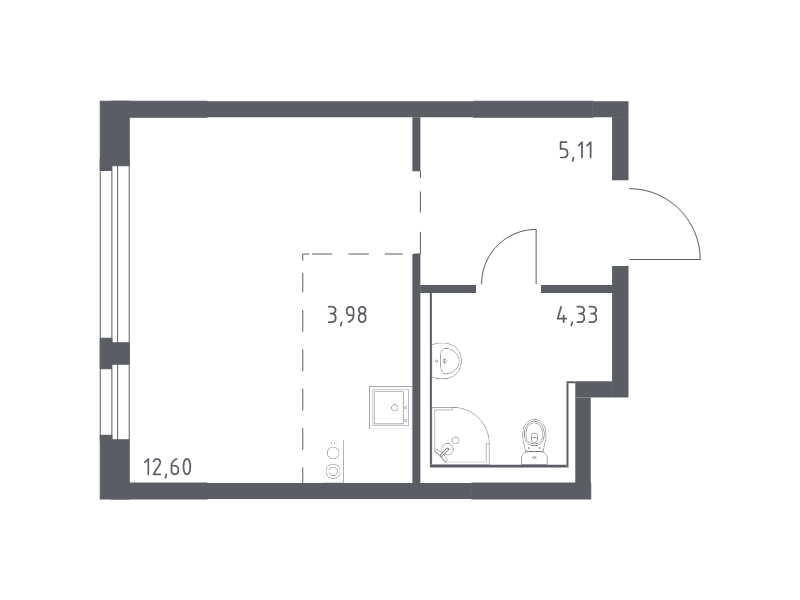 Квартира-студия, 26.02 м² в ЖК "Новое Колпино" - планировка, фото №1