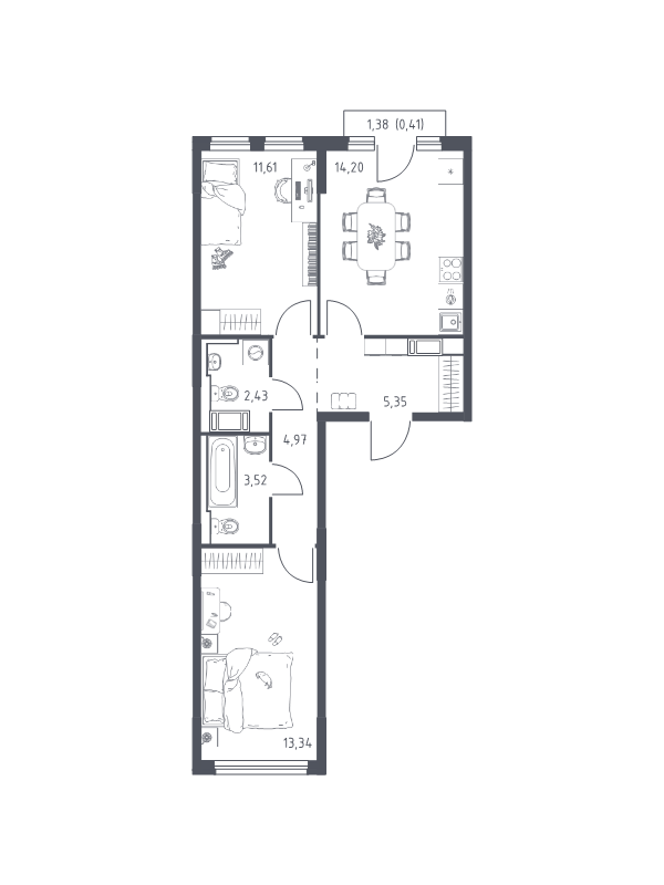 2-комнатная квартира, 55.56 м² в ЖК "Новое Колпино" - планировка, фото №1