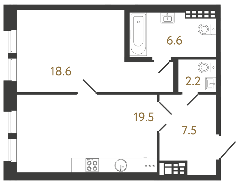 2-комнатная (Евро) квартира, 54.4 м² в ЖК "Коллекционер" - планировка, фото №1