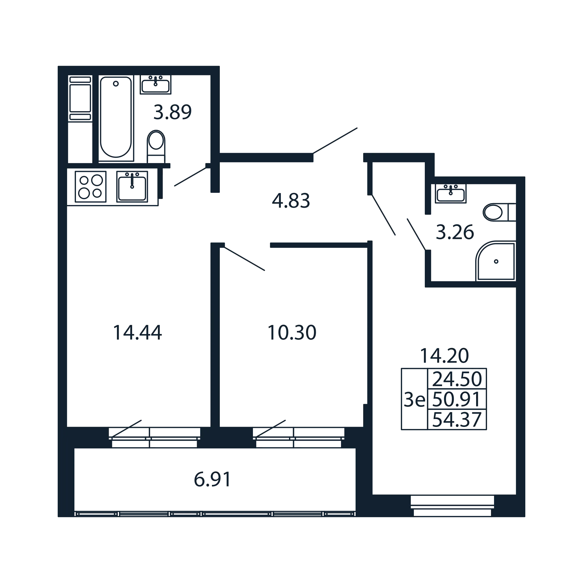 2-комнатная квартира, 50.91 м² в ЖК "Полис Новоселье" - планировка, фото №1