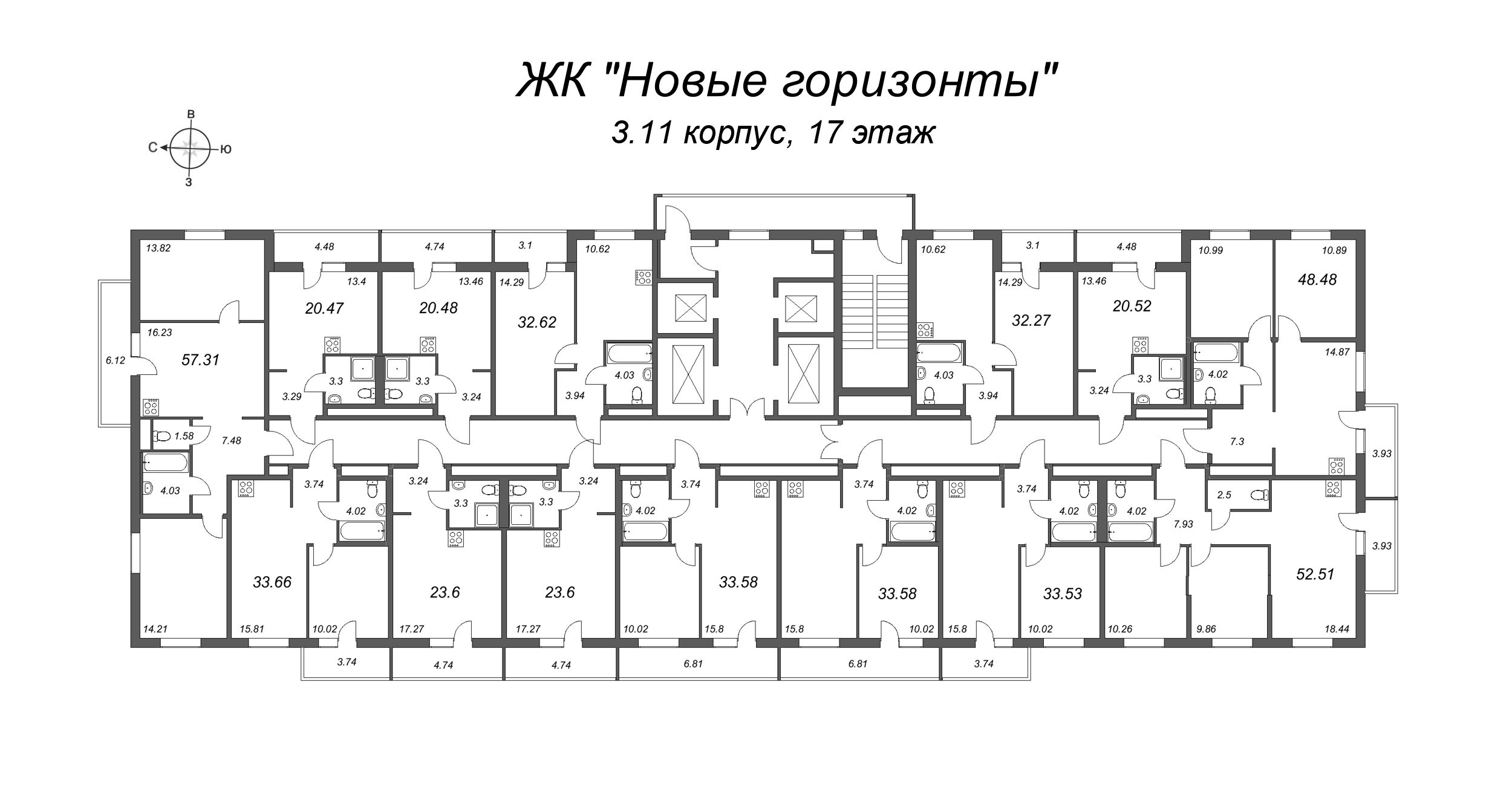 1-комнатная квартира, 37.19 м² в ЖК "Новые горизонты" - планировка этажа