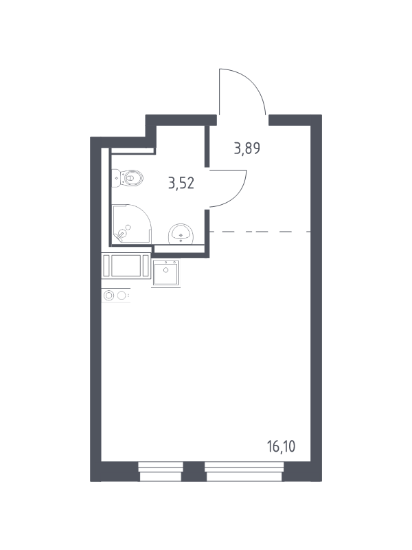 Квартира-студия, 23.51 м² в ЖК "Квартал Торики" - планировка, фото №1