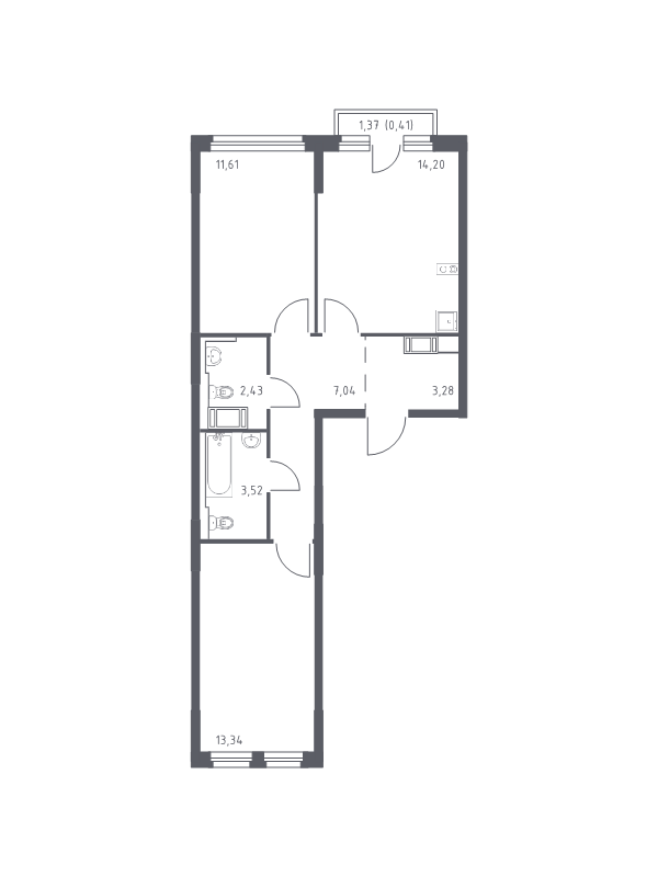 2-комнатная квартира, 55.83 м² - планировка, фото №1