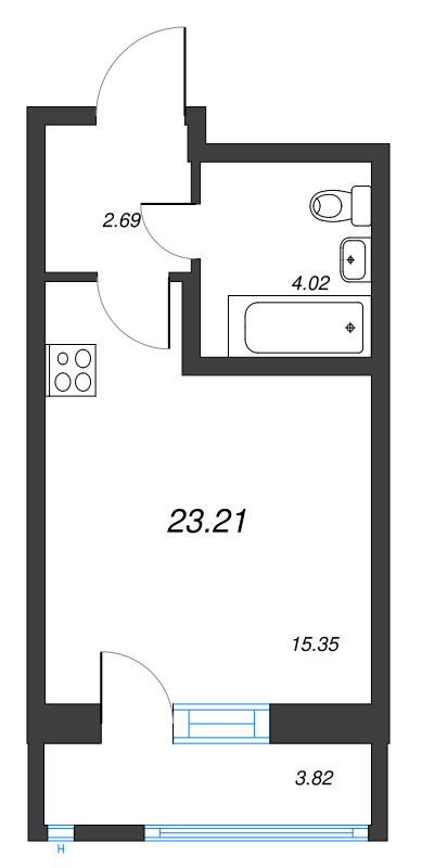 Квартира-студия, 23.21 м² - планировка, фото №1