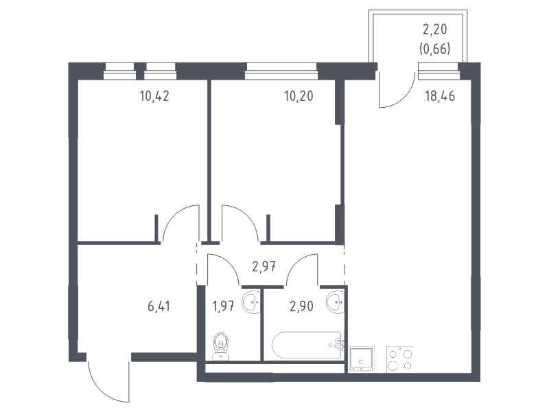 3-комнатная (Евро) квартира, 53.99 м² в ЖК "Невская Долина" - планировка, фото №1