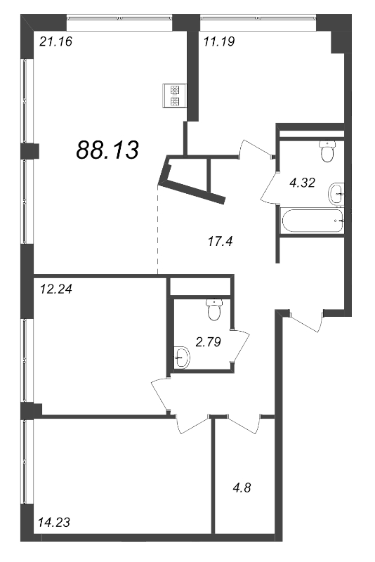 4-комнатная (Евро) квартира, 84.77 м² - планировка, фото №1