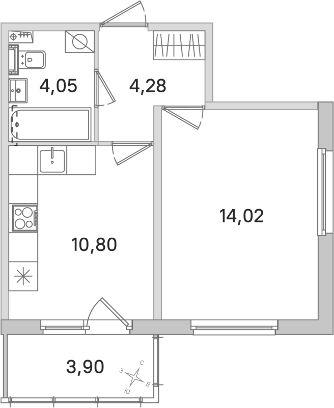 1-комнатная квартира, 33.15 м² в ЖК "Любоград" - планировка, фото №1