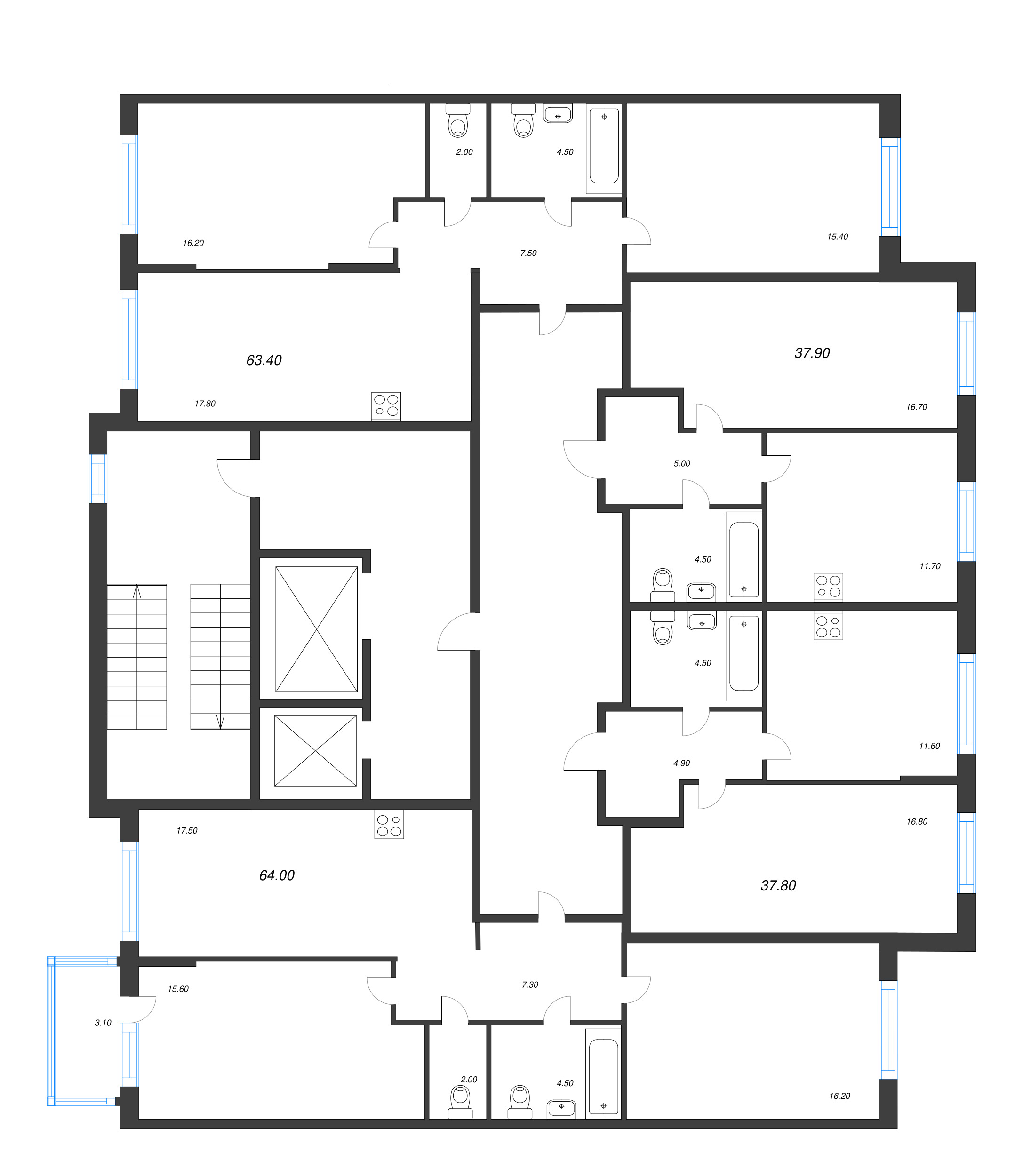 1-комнатная квартира, 37.9 м² в ЖК "Ягодное Река Парк" - планировка этажа