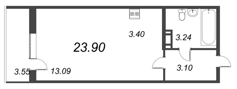 Квартира-студия, 23.9 м² в ЖК "Капральский" - планировка, фото №1