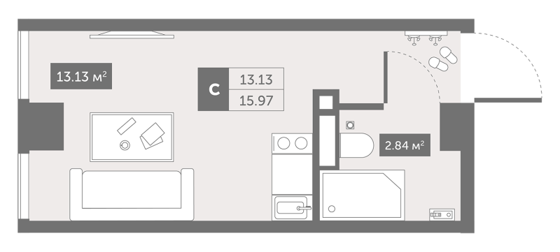 Квартира-студия, 15.97 м² - планировка, фото №1