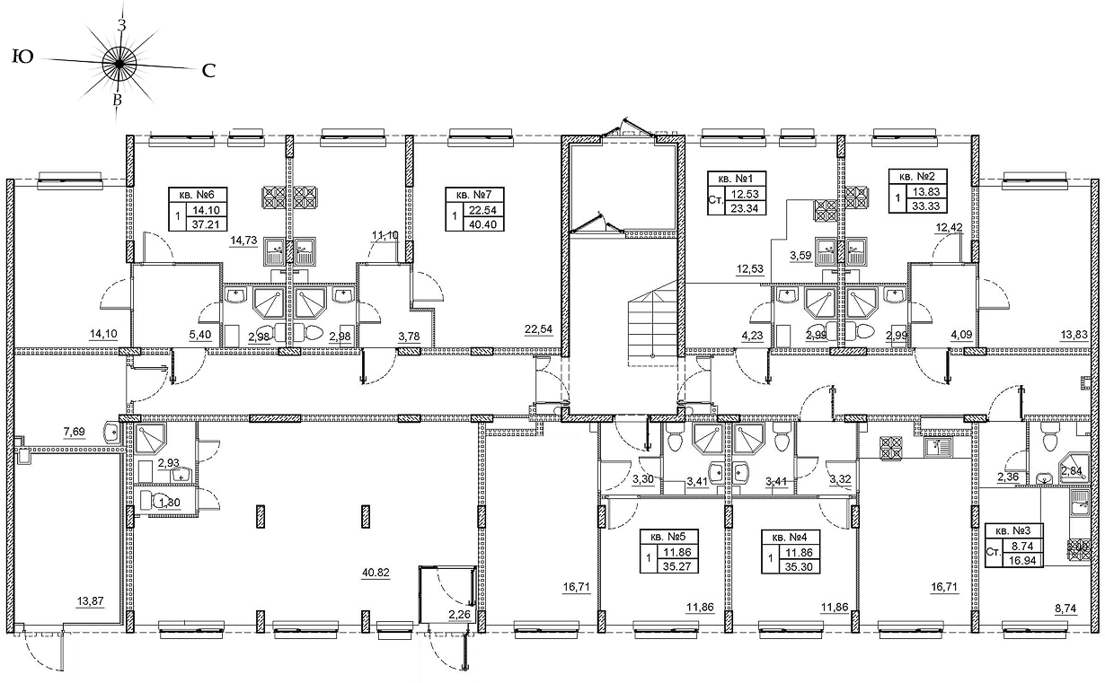 2-комнатная (Евро) квартира, 37.21 м² в ЖК "Верево-сити" - планировка этажа