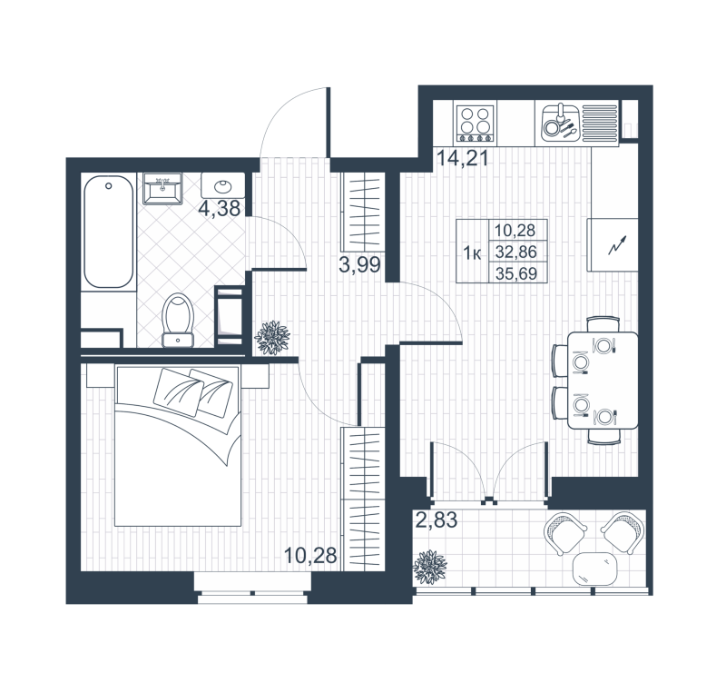 1-комнатная квартира, 32.7 м² в ЖК "Ново-Антропшино" - планировка, фото №1