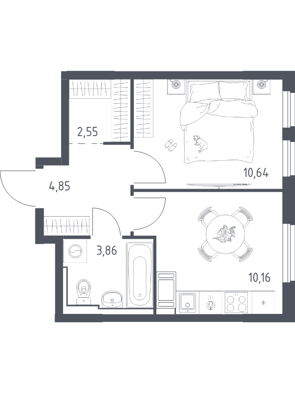 1-комнатная квартира, 32.4 м² в ЖК "Новое Колпино" - планировка, фото №1