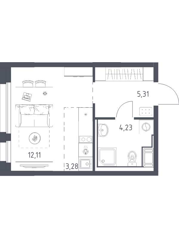 Квартира-студия, 24.93 м² в ЖК "Новое Колпино" - планировка, фото №1