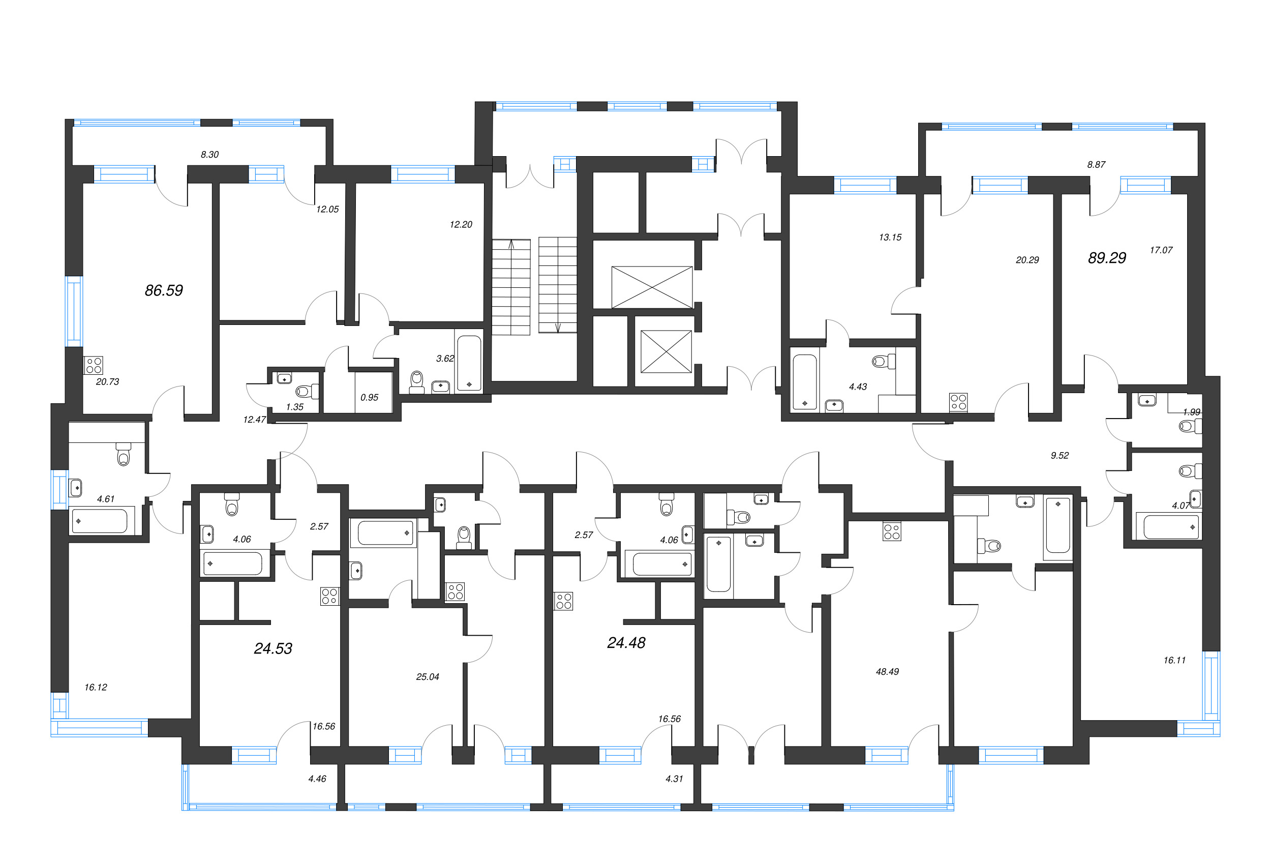 Квартира-студия, 24.48 м² в ЖК "Искра-Сити" - планировка этажа