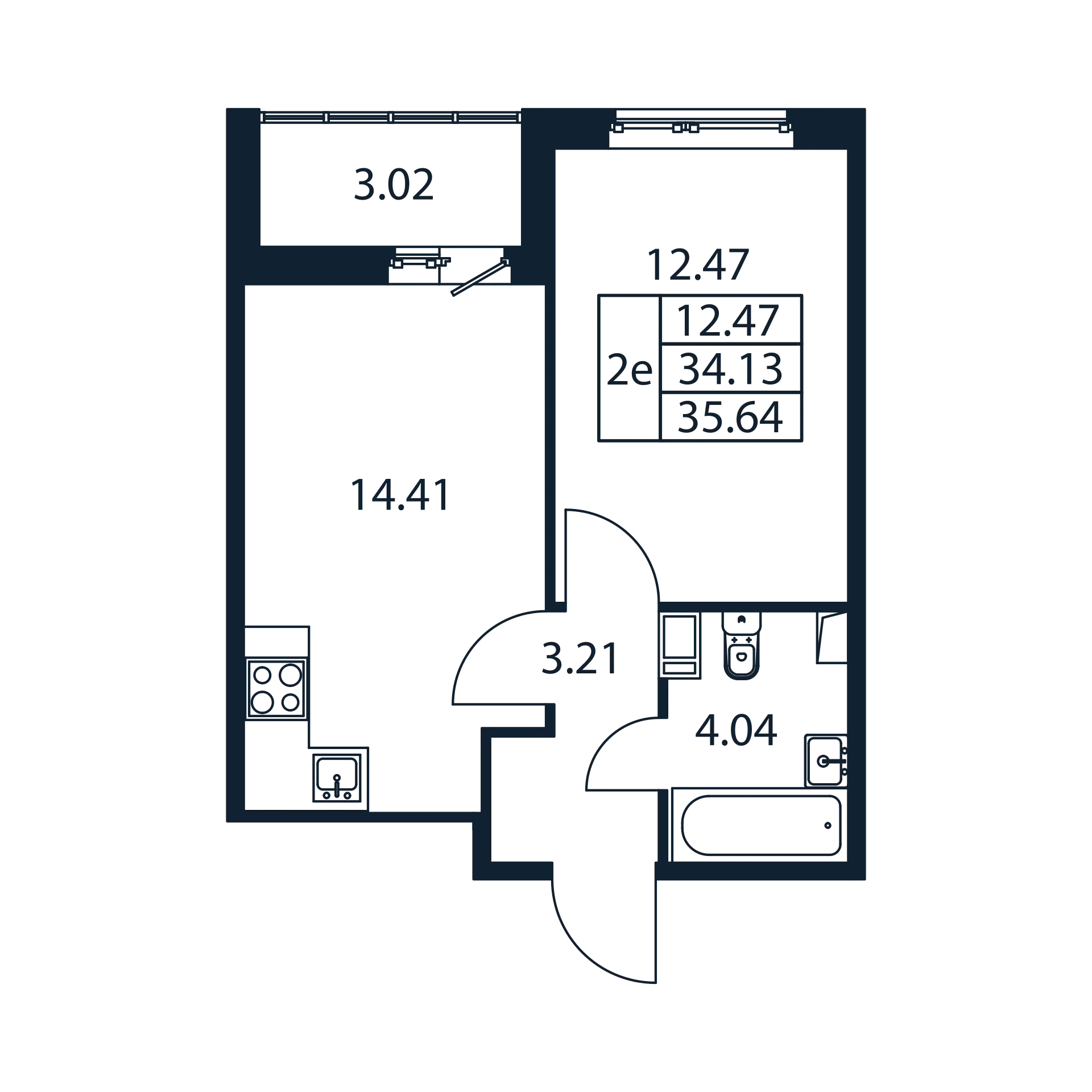 1-комнатная квартира, 34.13 м² в ЖК "Полис ЛАВрики" - планировка, фото №1