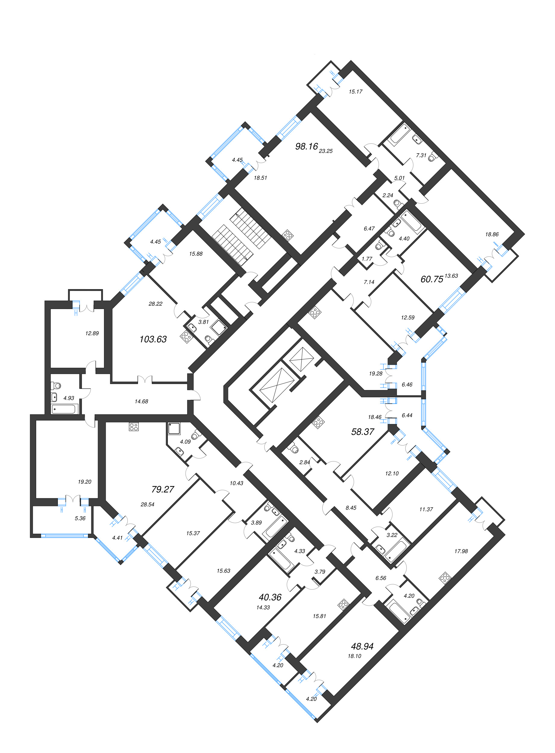 2-комнатная квартира, 79.3 м² - планировка этажа