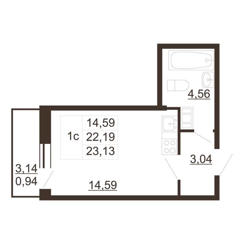 Квартира-студия, 23.13 м² в ЖК "Перспектива (Пулковское, 34)" - планировка, фото №1