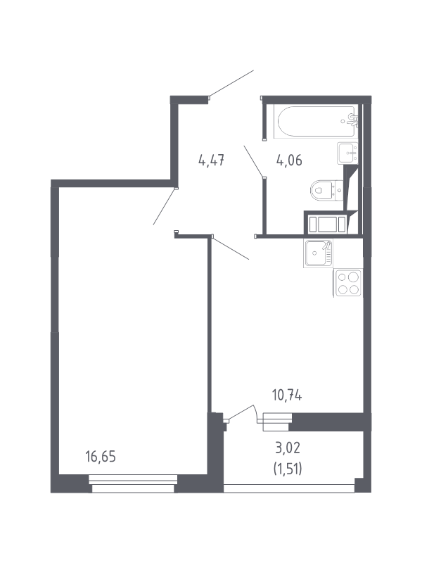 1-комнатная квартира, 36.7 м² в ЖК "Сандэй" - планировка, фото №1