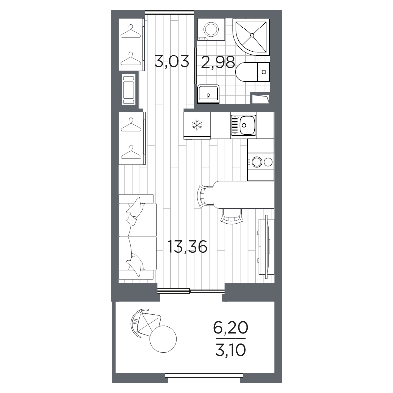 Квартира-студия, 22.47 м² в ЖК "Оптимист" - планировка, фото №1