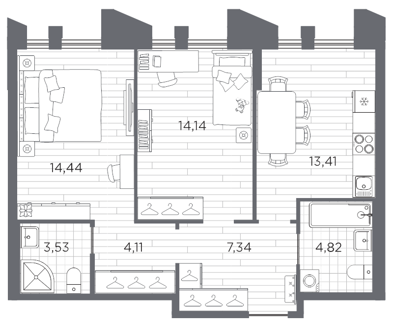 2-комнатная квартира, 61.79 м² в ЖК "Галерная гавань" - планировка, фото №1