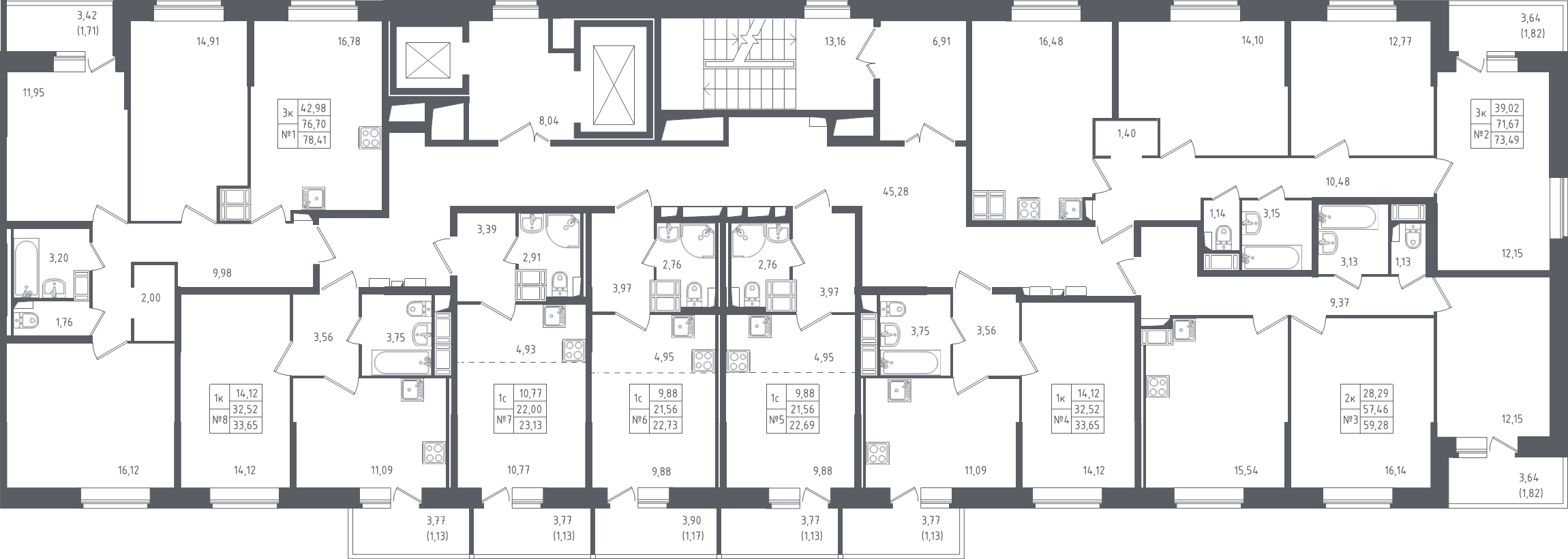 4-комнатная (Евро) квартира, 73.5 м² - планировка этажа