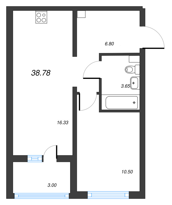 2-комнатная (Евро) квартира, 38.78 м² в ЖК "ЛесАрт" - планировка, фото №1