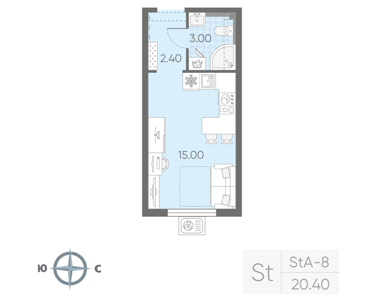 Квартира-студия, 20.4 м² в ЖК "Зеркальный ручей" - планировка, фото №1